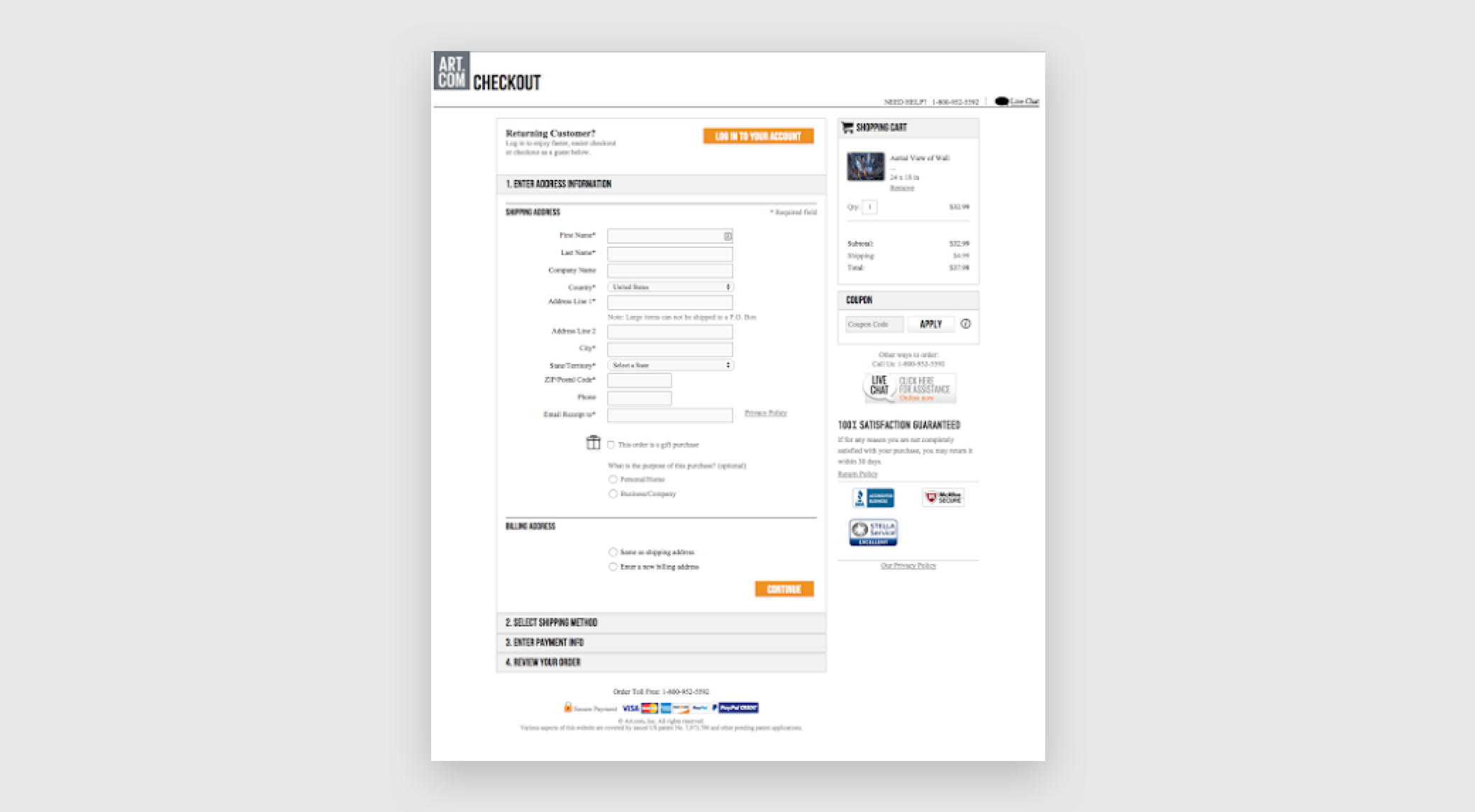 Art.com's checkout page