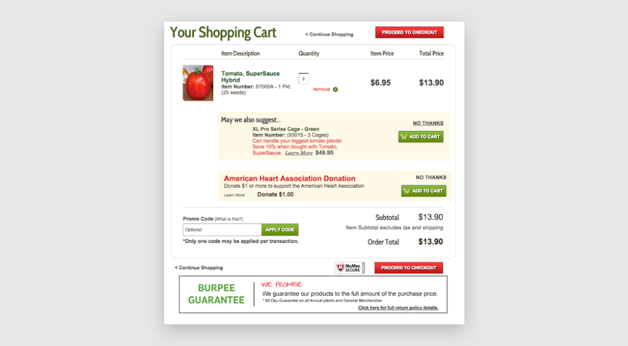 Burpee.com's cart