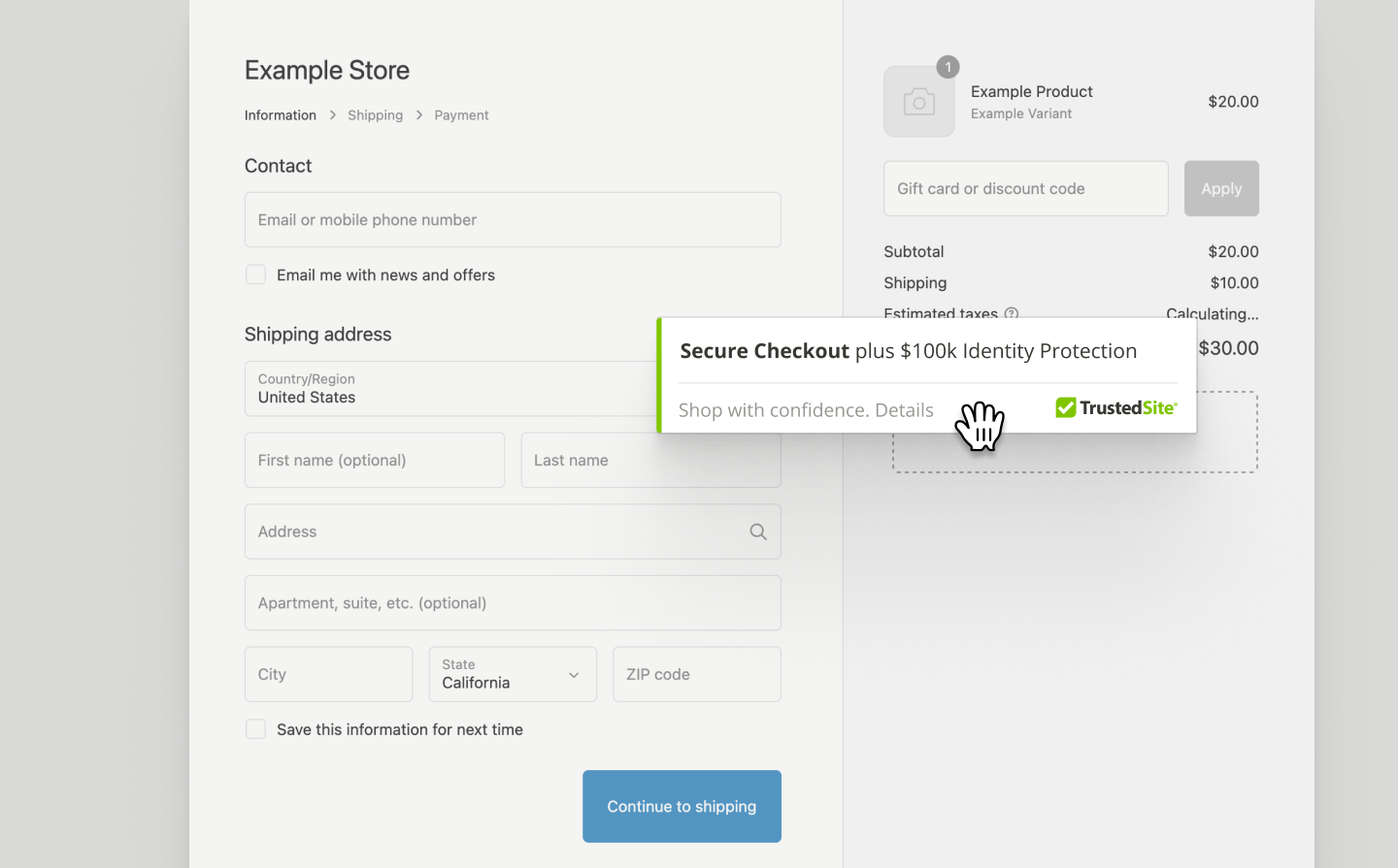 It's easier than ever to add TrustedSite to your Shopify Plus checkout pages